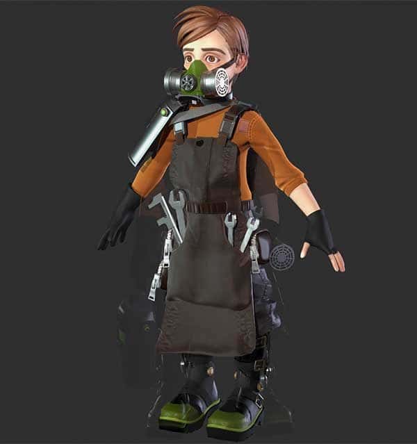 Anastasia Vakina - Image of a 3D character wearing an apron and gas mask
