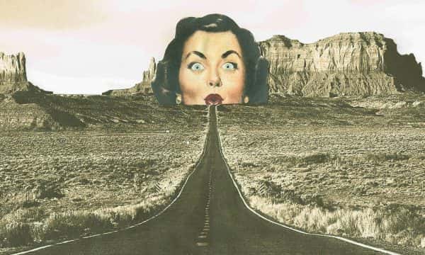 Sophie Moats - Collage image of a ladies face at the end of a mountain