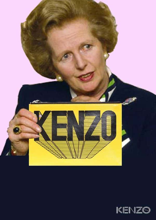 Beth Poulter - Image of Margaret Thatcher holding a handbag with the fashion brand Kenzo printed on the bag