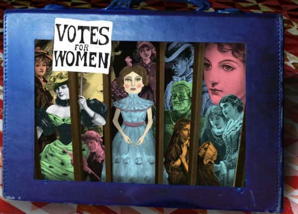 Tracy Satchwill - Image of a college of cut out dolls and the title Votes for Women