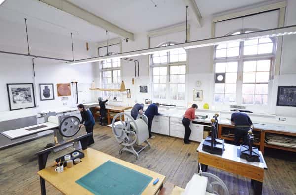  - Aerial shot of people at work in NUA's intaglio print room