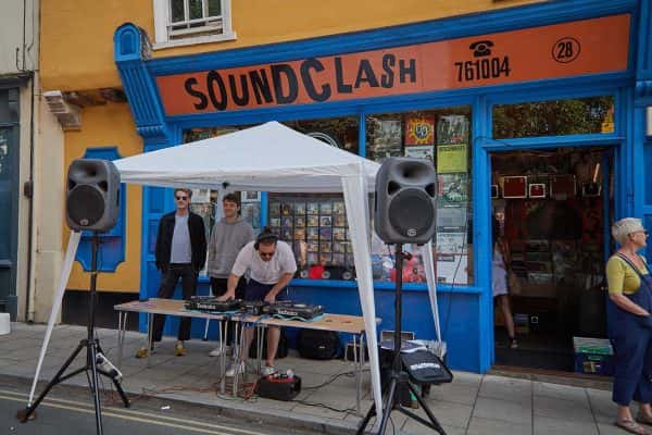 Soundclash, independent record store - DJ playing outside Soundclash at the Norwich Lanes Fair