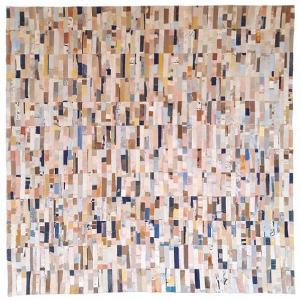 Lucie Summers - MA Textile Design work made up of lots of small rectangular pieces of fabric in pale pinks, creams, blues and greys