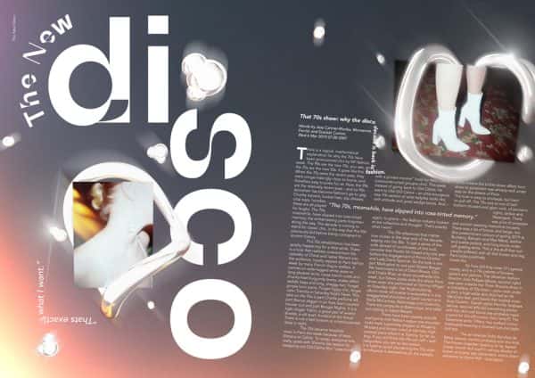 Fever Magazine - Editorial spread for 'Fever Magazine' by BA Design for Publishing student Callan Norton. Creative typography and 3d glowing shapes on a blue and pink background, simulating a night sky, interacting with juxtaposed typography