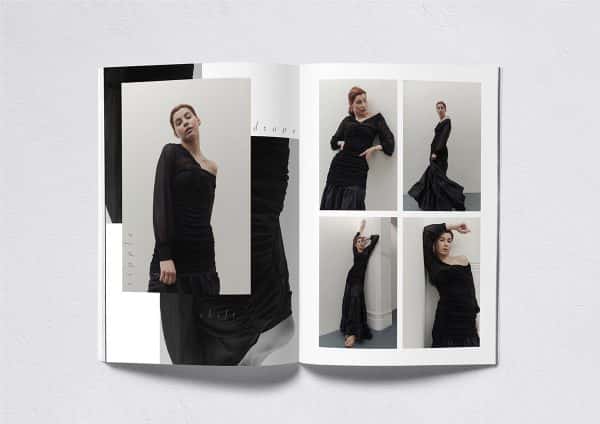 Lara Hammersley - Fashion editorial design by BA Fashion Communication and Promotion student Lara Hammersley. A mockup of an open magazine, with 6 images of a fashion shoot.