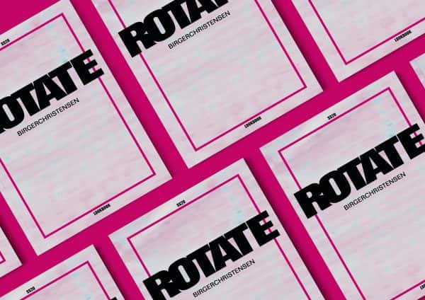 Lara Hammersley - Editorial design mockups by BA Fashion Communication and Promotion student Lara Hammersley. A magazine is laid flat on a pink background, with the word 'ROTATE' in the middle