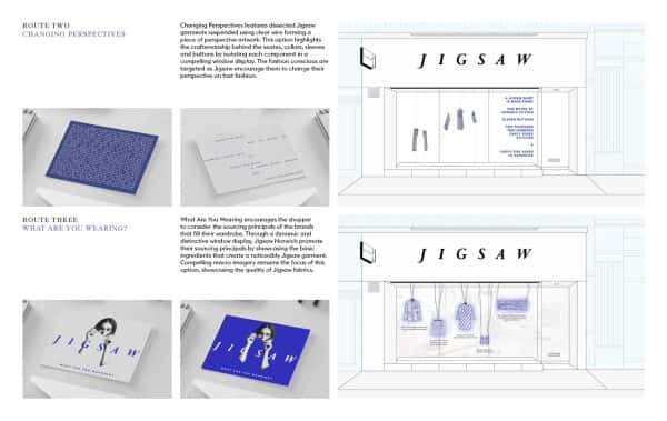 Beth Poulter - Visual merchandising and promotional strategy mockups for fashion brand Jigsaw. By BA Fashion Communication and Promotion student Beth Poulter