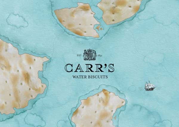 Billy Nhiwatiwa - Promotional branding for Carr's water biscuits. A map design, with landmass filled with Carr's water biscuits