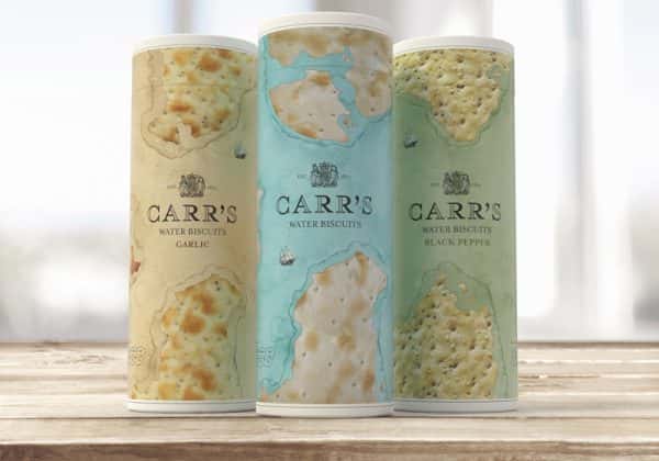 Billy Nhiwatiwa - Tube packaging design for Carr's water biscuits. Map concept with landmass shown as the biscuit texture