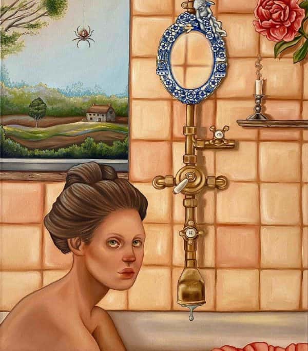 Rebecca Foster-Clarke - Woman sitting in a bath looking up